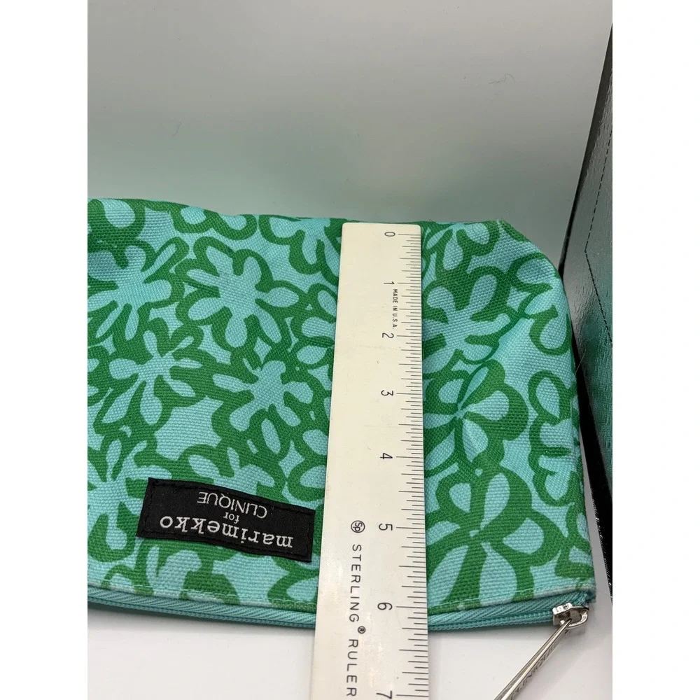 Marimekko for Clinique Green Floral Canvas Makeup Bag Cosmetic Pouch Blue